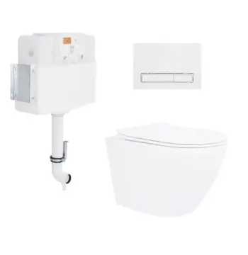 Готовое решение 3в1 Qtap: напольный унитаз Robin Ultra Quiet QT13223381AW с инсталляцией QT0122490S и белой клавишей QT0111M08V1384W (QT13223381AW48022)