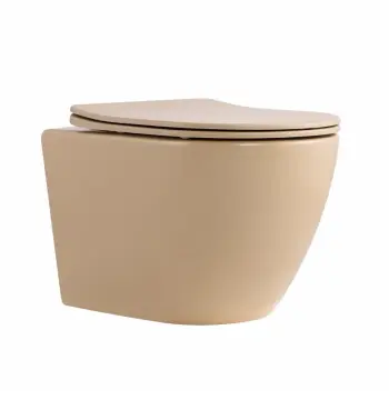 Унитаз подвесной Qtap Robin Ultra Quiet бежевый матовый, безободковый с сиденьем Slim Duroplast Soft-close и Quick Release (QT13332381АSSB)