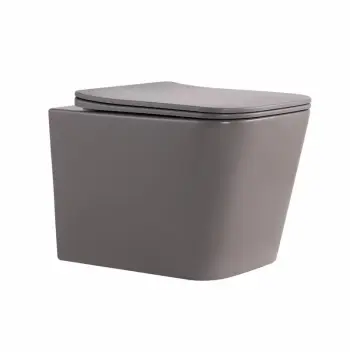 Унитаз подвесной безободковый Qtap Tern Ultra Quiet керамический каменно-серый с тонким быстросъемным сиденьем из дюропласта с микролифтом (QT17332303ASSG)