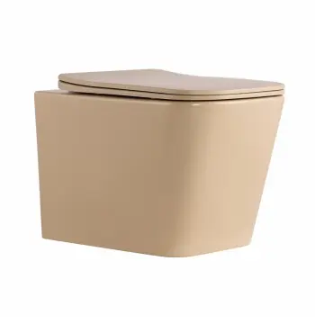 Унитаз подвесной безободковый Qtap Tern Ultra Quiet бежевый матовый с тонким сиденьем Soft-close и Quick Release (QT17332303ASSB)