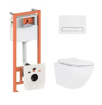 Комплект инсталляции 4 в 1 Qtap Nest / Jay Ultra Quiet белый с подвесным унитазом и линейной клавишей (QT07335175W48180)