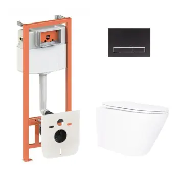 Готовое решение Qtap для ванной комнаты: подвесной унитаз Swan Ultra Quiet 520×360×320 + комплект инсталляции Nest 4 в 1 (линейная клавиша Matt Black)