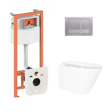Готовое решение Qtap для ванной комнаты: подвесной унитаз Swan Ultra Quiet 520×360×320 + комплект инсталляции Nest 4 в 1 (квадратная клавиша Satin)