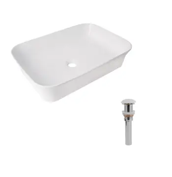 Комплект Qtap Virgo N: Раковина накладная 560x380x130 мм, White, прямоугольная + Донный клапан Pop-up PU02