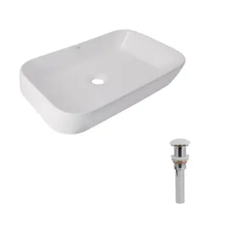Комплект Qtap Scorpio: Раковина накладная 550x390x120 мм, White, прямоугольная + Донный клапан Pop-up PU02