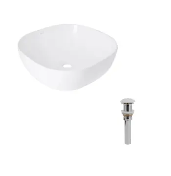 Комплект Qtap Kolibri: Раковина накладная 400x400x140 мм, White, квадратная + Донный клапан Pop-up PU02