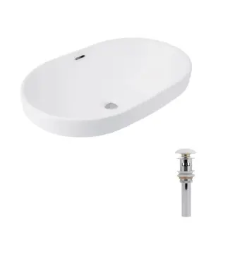 Комплект Qtap Leo: Раковина врезная 610x405x185 мм, White, овальная + Донный клапан Pop-up PU02O