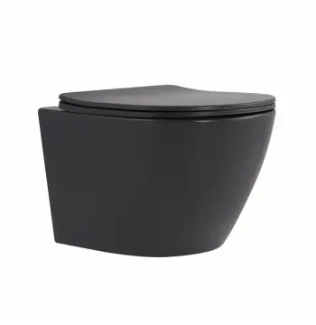 Унитаз подвесной безободковый Qtap Robin Ultra Quiet антрацитовый с сиденьем Slim Duroplast (QTROB26AN48995)