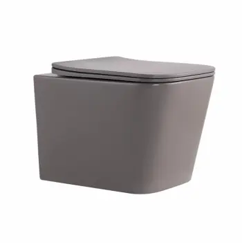 Подвесной безободковый унитаз Qtap Tern Ultra Quiet каменно-серый с тонким дюропластовым сиденьем Soft-close и Quick Release (QTTER26SG49000)
