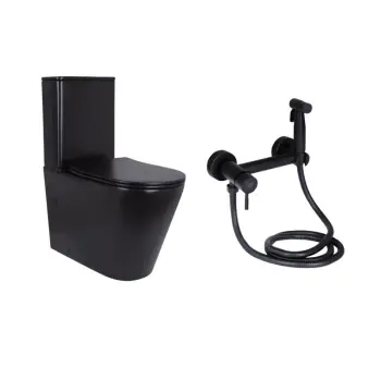 Напольный унитаз Qtap Scorpio QT14226088AMB с гигиеническим душем Lidz Aria черный матовый (QT14226088AMB49123)