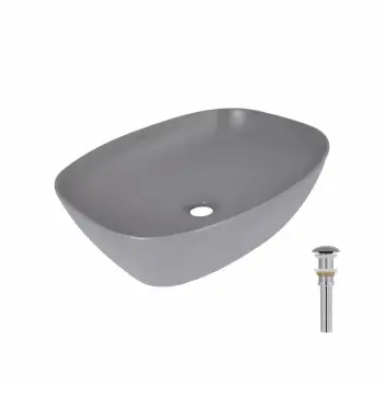 Накладная раковина Qtap Cardinal овальная керамическая каменно-серая с донным клапаном (QTCAR188SG49824)