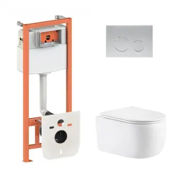 Комплект инсталляции с унитазом Qtap Taurus / Nest 4 в 1 белый с круглой сатиновой клавишей и бесшумным смывом Ultra Quiet (QTTAU26W4911649868)