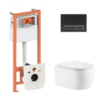 Комплект инсталляции 4 в 1 Qtap Nest Taurus Ultra Quiet с безободковым унитазом и черной матовой клавишей (QTTAU26W4911649873)