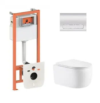 Комплект инсталляции с подвесным унитазом Qtap Nest / Taurus Ultra Quiet с хромированной линейной клавишей (QTTAU26W4911649875)