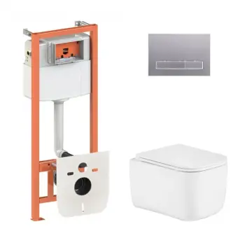 Комплект инсталляции 4 в 1 Qtap Nest Gemini Ultra Quiet с безободковым унитазом и линейной сатиновой клавишей (QTTAU26W4911949877)