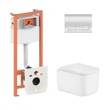 Комплект инсталляции 4 в 1 Qtap Nest с унитазом Gemini Ultra Quiet белый, с хромированной линейной клавишей (QTTAU26W4911949885)