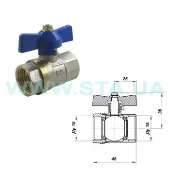 Кран кульовий STA 1/2" ВВ (червоний метелик) НІК.