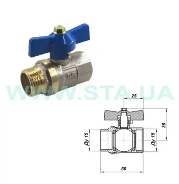 Кран кульовий STA 1/2" ВЗ (червоний метелик) НІК.