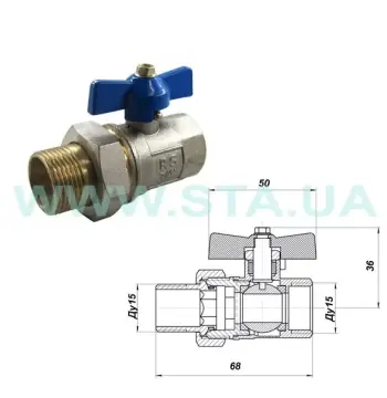 Кран кульовий з американкою STA 1/2" (червоний метелик) НІК.