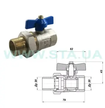 Кран кульовий з американкою STA 3/4" (червоний метелик) НІК.