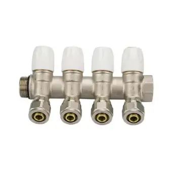 Коллектор для теплого пола KARRO KR17021 3/4" с перекрывающими вентилями белый косой на 4 выхода 16 мм