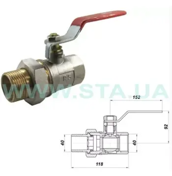 Кран кульовий з американкою STA 2" (червона ручка) НІК.