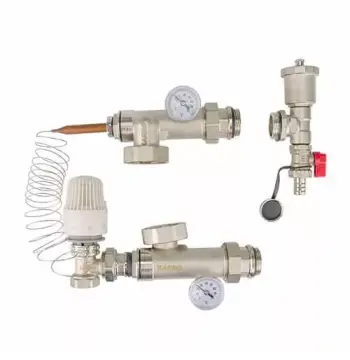 Смесительный узел KARRO KR 88000A/88001 3/4" с угловым термостатическим краном латунный для теплого пола