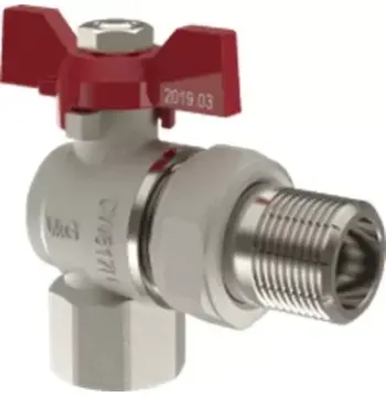 Кран кульовий з американкою кутовий V&G Optima 1"ВЗ (червоний метелик)