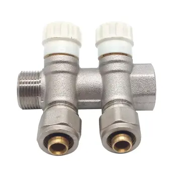 Коллектор для тёплого пола KARRO 3/4" x 16х2 с перекрывающими вентилями белый/зелёный косой