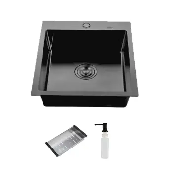 ID 5050-B мийка одинар.500x500x215мм, (3.0/0.8мм), сифон, дозатор, кошик, PVD Black
