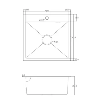 ID 5050-G мийка одинар.500x500x215мм, (3.0/0.8мм), сифон, дозатор, кошик, PVD Grey