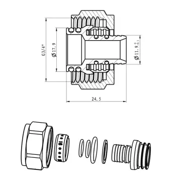 Муфта Евроконус ITAL 16*2.0 x 3/4" никелированная для теплого пола