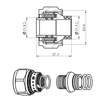 Соединение Евроконус ITAL 20*2.0 x 3/4" никелированный для теплого пола