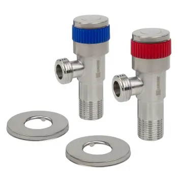 Кран приборный WEZER SOL22A-20-TWIN 1/2"X1/2" комплект (пара) из нержавеющей стали (синий + красный)