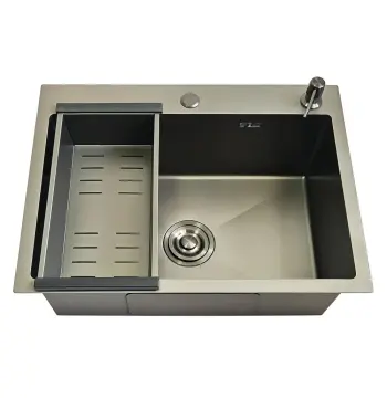 Мойка кухонная ITAL 600x500x215 мм одинарная PVD Graphite Matte с сифоном, дозатором и корзиной.