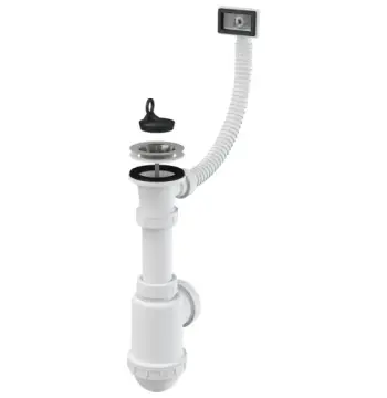Сифон для кухонной мойки ALCA PLAST A444 1 1/2" d70 из нержавеющей стали с прямоугольным переливом без выпуска.