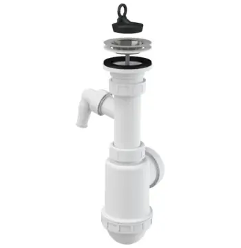 Сифон ALCA PLAST A441Р 1 1/2" d70 из нержавеющей стали для кухонной мойки с подключением стиральной машины без выпуска