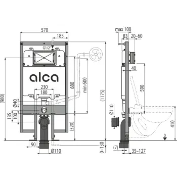Инсталляция для гипсокартона ALCA PLAST AM1101/1200 SLIMBOX для сифонов и трапов
