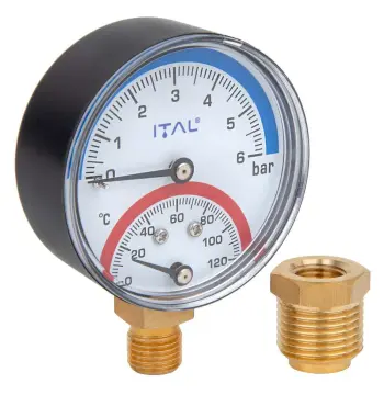 Термоманометр 1/41/2 ITAL PM-IT0013 радіальний Ø63 мм 6 бар 120°C 1/4" з футоркою 1/2" та клапаном (1057365)