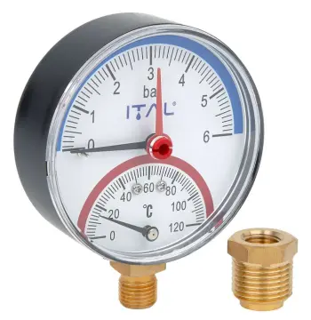 Термоманометр Ø80 радіальний ITAL (6 бар, 120*С) 1/4" + 1/2" футорка з клапаном (PM-IT0014)
