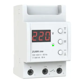 Реле напруги ZUBR D50 (50А, підключ. низ, 3 Din, контроль/демонстація напруги)