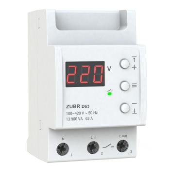 Реле напруги ZUBR D63 (63А, підключ. низ, 3 Din, контроль/демонстація напруги)