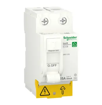 Диференційне реле(ПЗВ) 2P 25А,RESI9, 30mA, 6kA, А, Schneider (R9R61225)