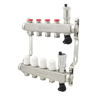 Коллектор Polmark 1"x3/4" 4 выхода в воздухоотводчик с термоклапанами без евроконусов.