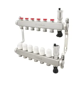 Коллектор Polmark 1"x3/4" 6 выходов с воздухоотводчиком с термоклапанами без евроконусов