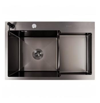 Мийка Valeso Handmade CM 78×50C L (PVD чорна) з поглибленою полицею