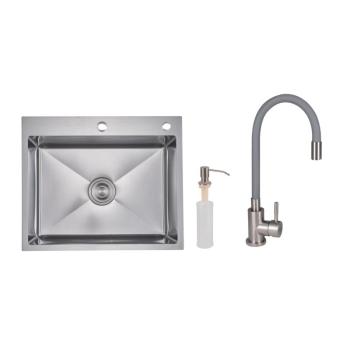 Акционный набор Lidz: мойка H6050H интегрированная Decor Honeycomb 2,5/0,5 мм LDH6050DEC48370 + Смеситель Aria для кухни с гибким изливом (k35) Grey