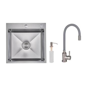 Акционный набор Lidz: мойка H5050H интегрированная Decor Honeycomb 2,5/0,5 мм LDH5050DEC48365 + Смеситель Aria для кухни с гибким изливом (k35) Grey