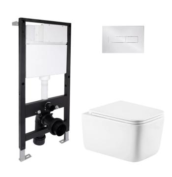 Готовое решение Qtap для ванной комнаты: подвесной унитаз Gemini Ultra Quiet 520x360x350 + комплект инсталляции Standard (линейная кнопка Chrome)