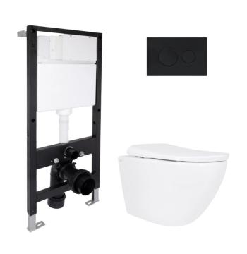 Готовое решение Qtap для ванной комнаты: подвесной унитаз Robin ML Ultra Quiet 520x365x365 + комплект инсталляции Standard (круглая кнопка Black)